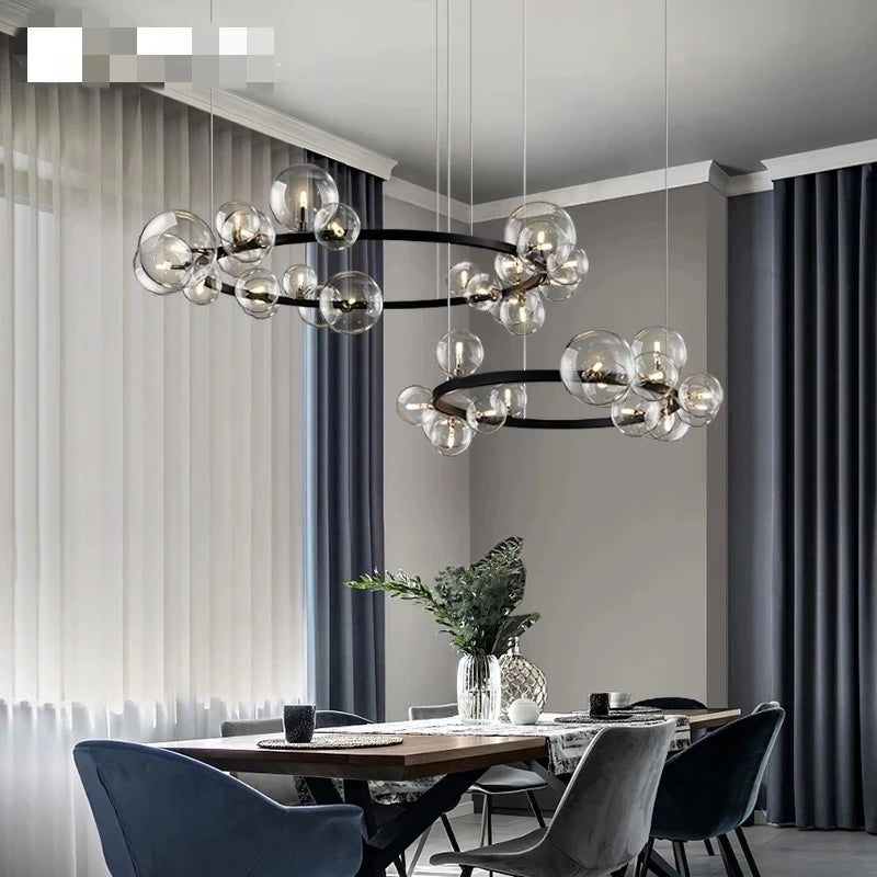 lustre led moderne en verre bulle avec cordon réglable - vue 3 sur 18