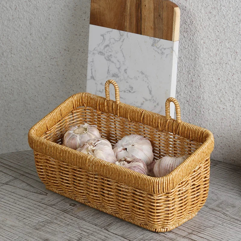 panier mural décoratif tissé pour rangement et fleurs - vue 4 sur 7