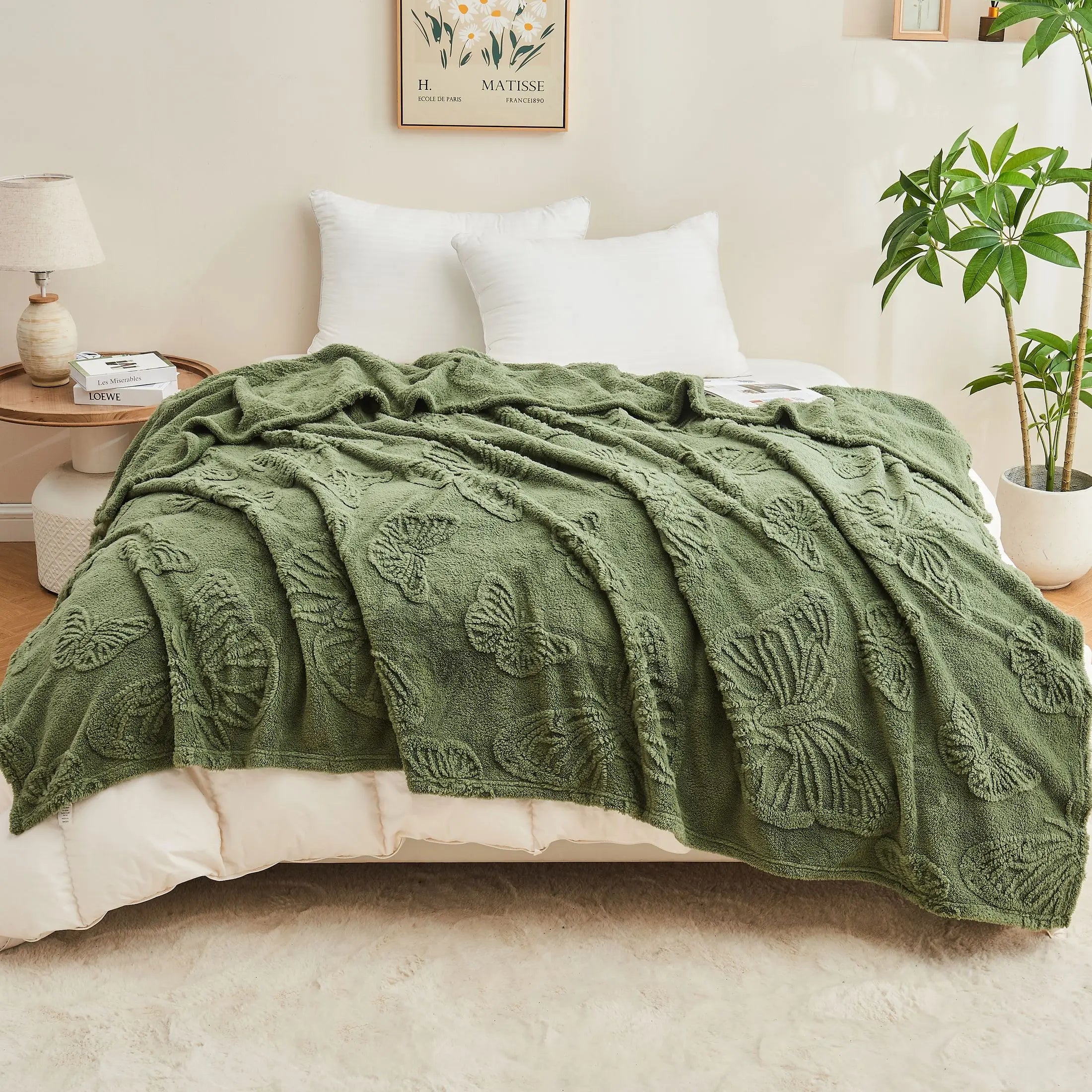 plaid sherpa jacquard doux motif plaid salon chambre - vue 2 sur 6