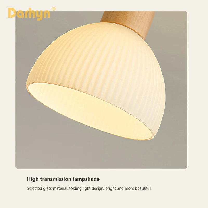 Mode bois suspension Lustre salon abat-jour en verre allée balcon chambre étude Simple Lustre salle à manger lampe - vue 6 sur 12