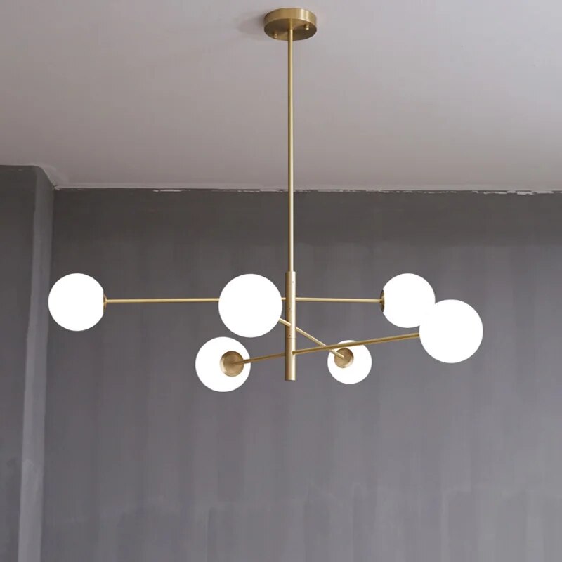Lustre moderne en verre et laiton - vue 5 sur 12