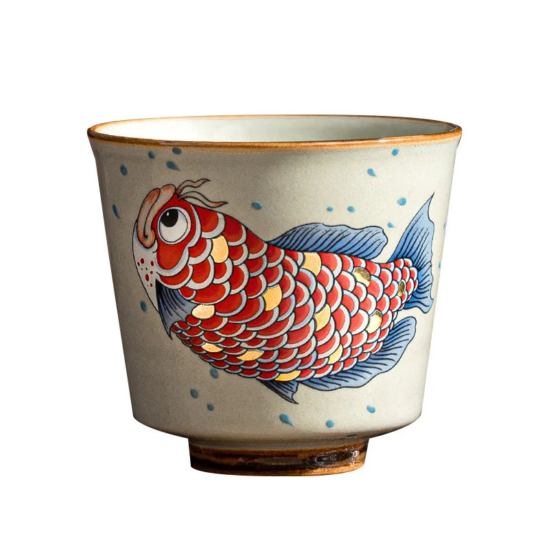 Tasse à thé chinoise motif arowana en céramique