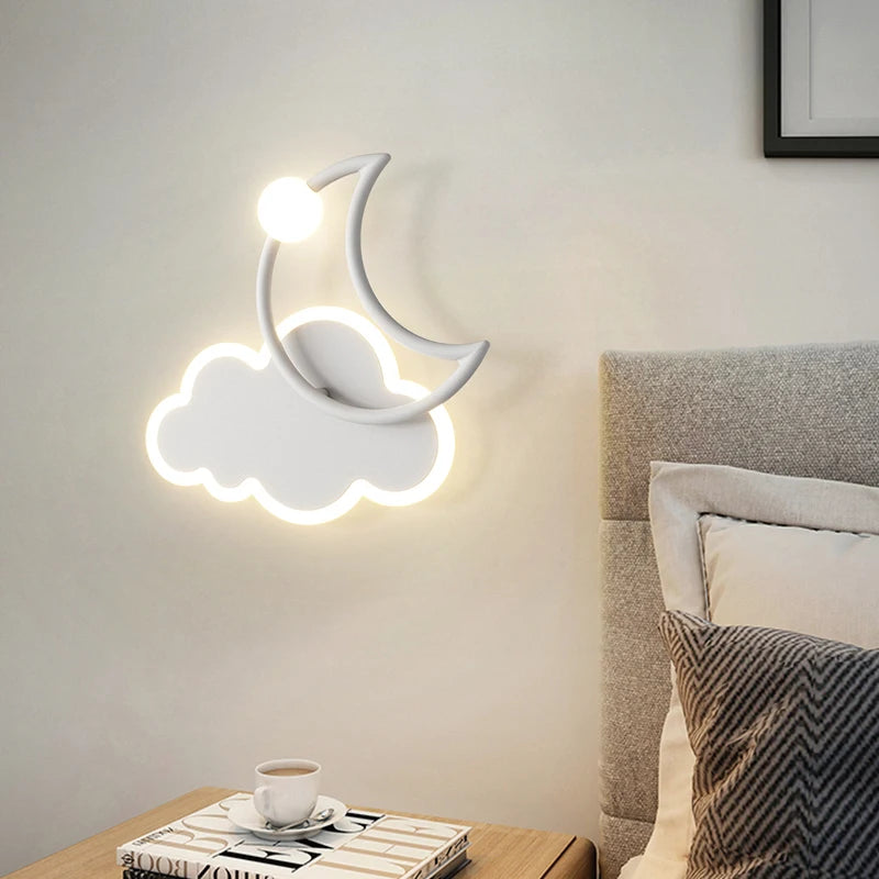Chambre d'enfants appliques moderne Simple créatif dessin animé nuage lumière LED lune chambre lampe de chevet filles garçons Loft lampe de lit - vue 6 sur 9