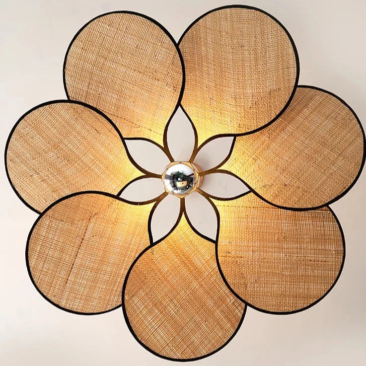 Suspension design fleur façon cannage en rotin fait à la main