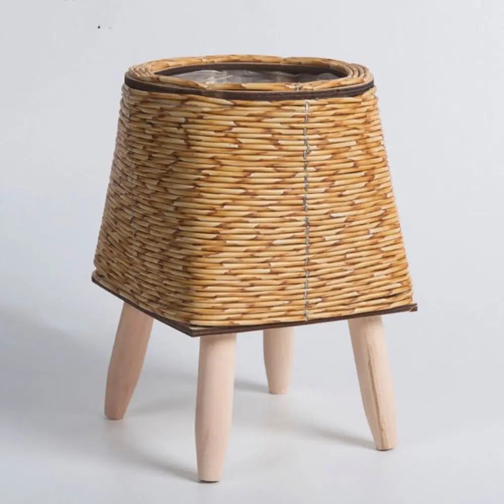 pot de fleurs rotin tressé créatif avec pieds amovibles et support durable - vue 8 sur 14