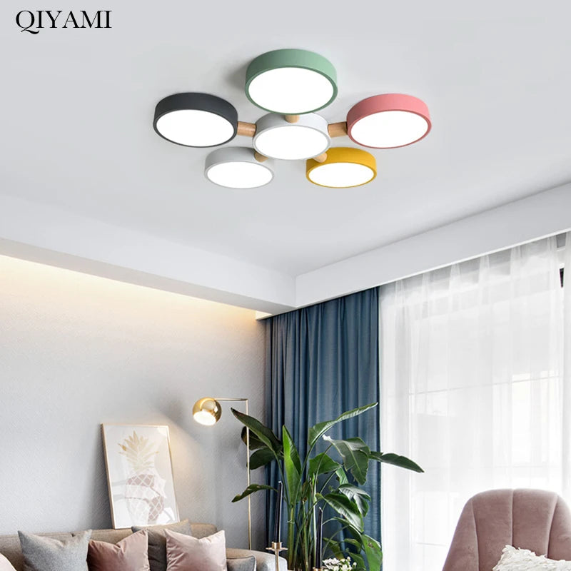 plafonniers créatifs macaron en bois pour indoorlighting led multicolore - vue 3 sur 20