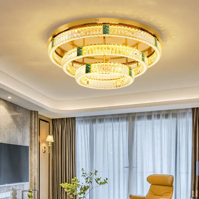lustre moderne en cristal rond à 3 couches avec led - vue 6 sur 15