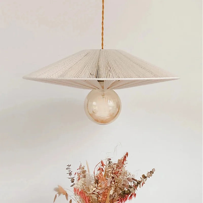 Lustre rétro japonais en corde de chanvre tissée - vue 6 sur 10
