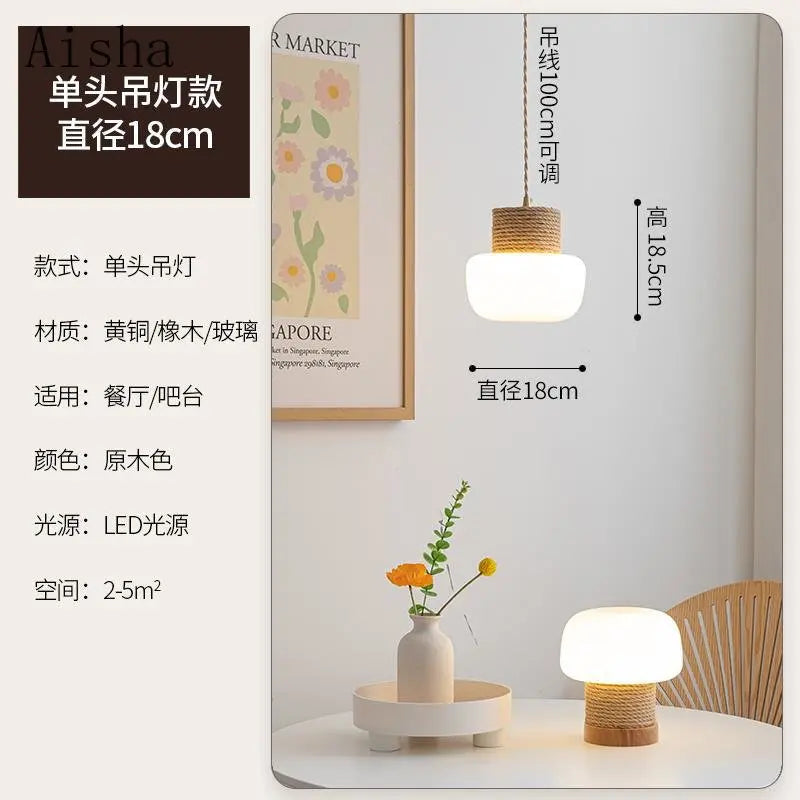 suspension wabi-sabi en verre blanc avec corde de chanvre - vue 7 sur 10