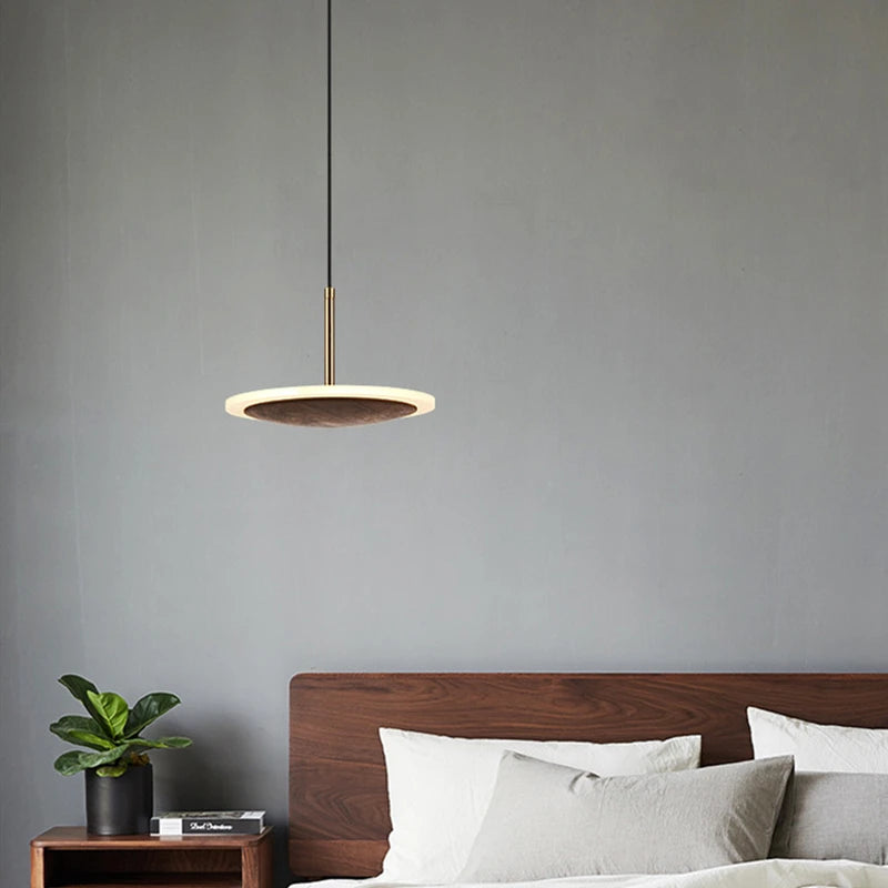 Suspension design ronde Led en noyer noir - vue 3 sur 9