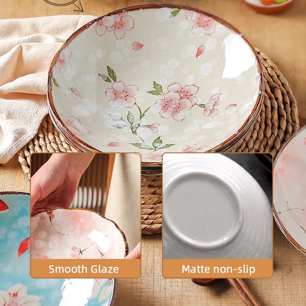 Assiettes plates profondes céramique style japonais floral 18cm - vue 5 sur 6