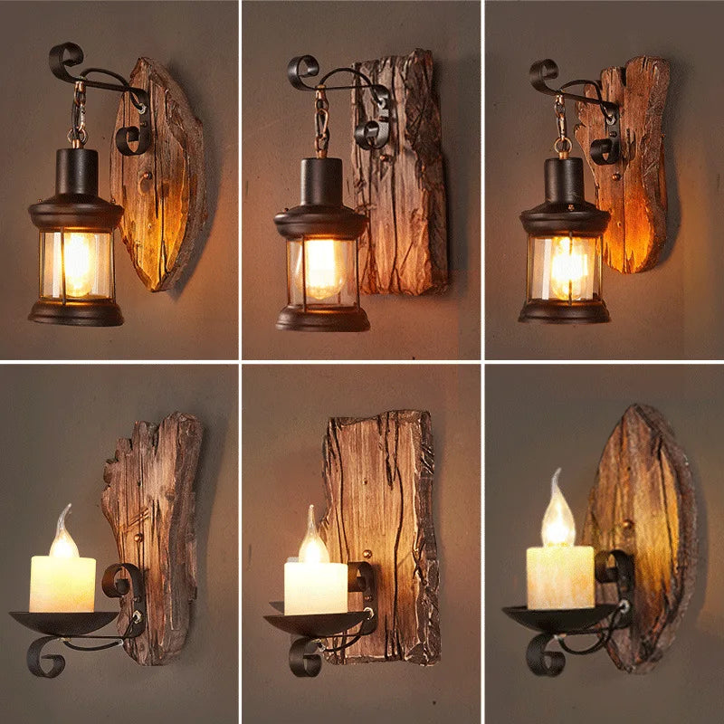 Applique murale LED industrielle rétro en bois - vue 3 sur 21