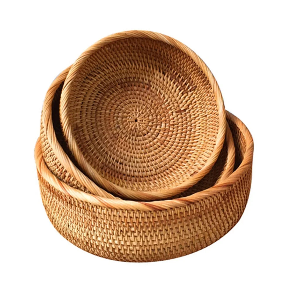 panier rond en rotin tissé pour fruits et collations - vue 12 sur 13