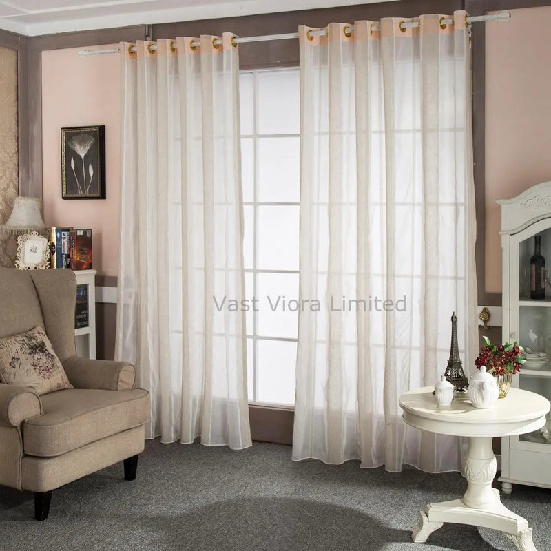 Rideau lin rayé style naturel plis plats moderne