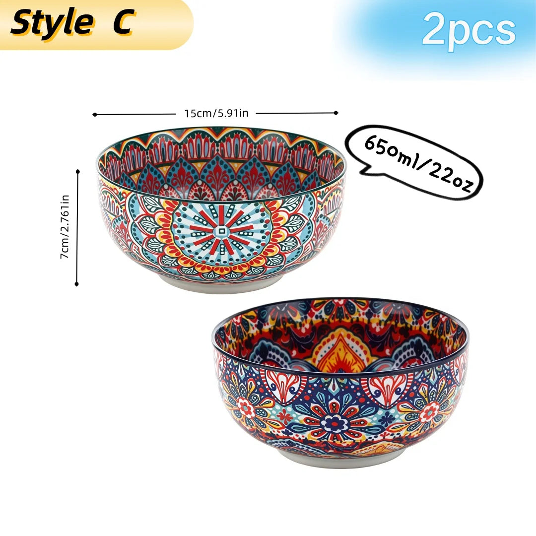 Bol ceramique vintage peint main motifs ethniques polyvalent