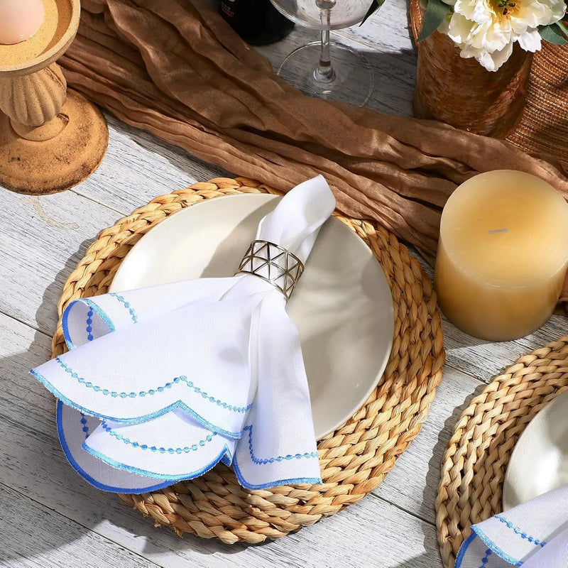 Serviette de table coton brodé motif fleurs lot