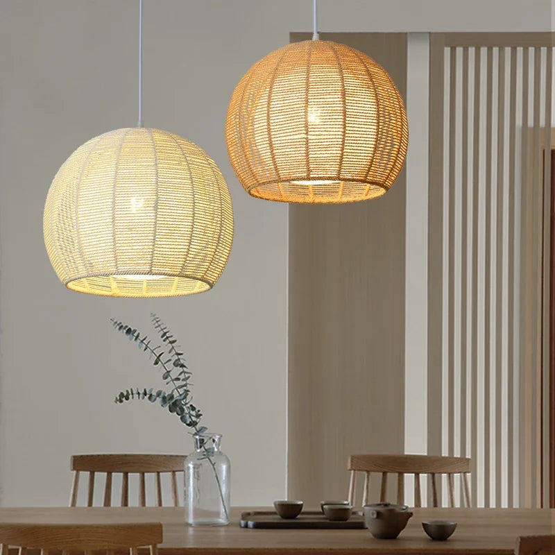 luminaire led nordique moderne en fer et corde de chanvre