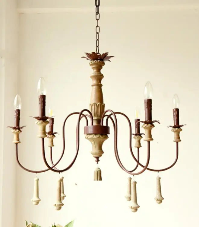 lustre industriel en résine antique avec bougeoirs à led - vue 8 sur 10