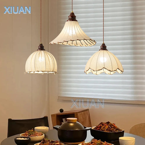 lustre suspendu rétro wabi-sabi en lin pour décoration médiévale