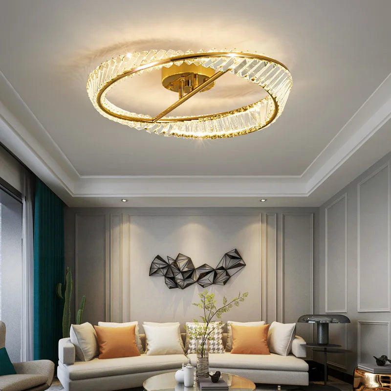plafonnier led dimmable moderne avec anneaux de cristal - vue 4 sur 9