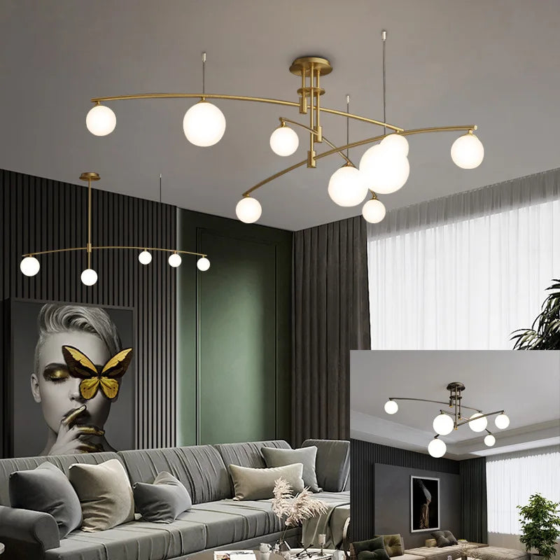 lustre moderne nordique en verre avec luminaire suspendu en fer