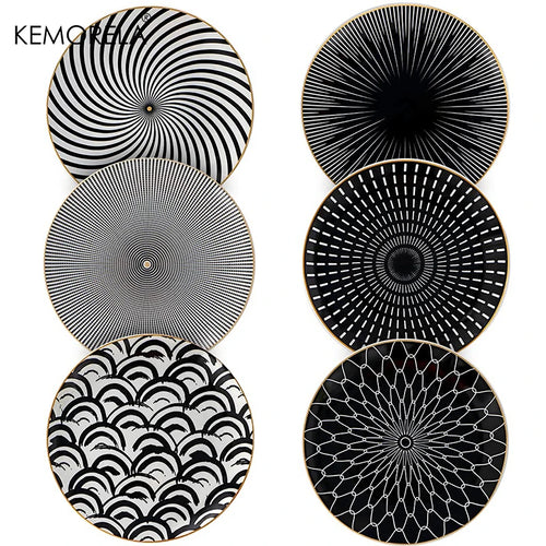 service de table géométrique 6 pièces assiettes céramique