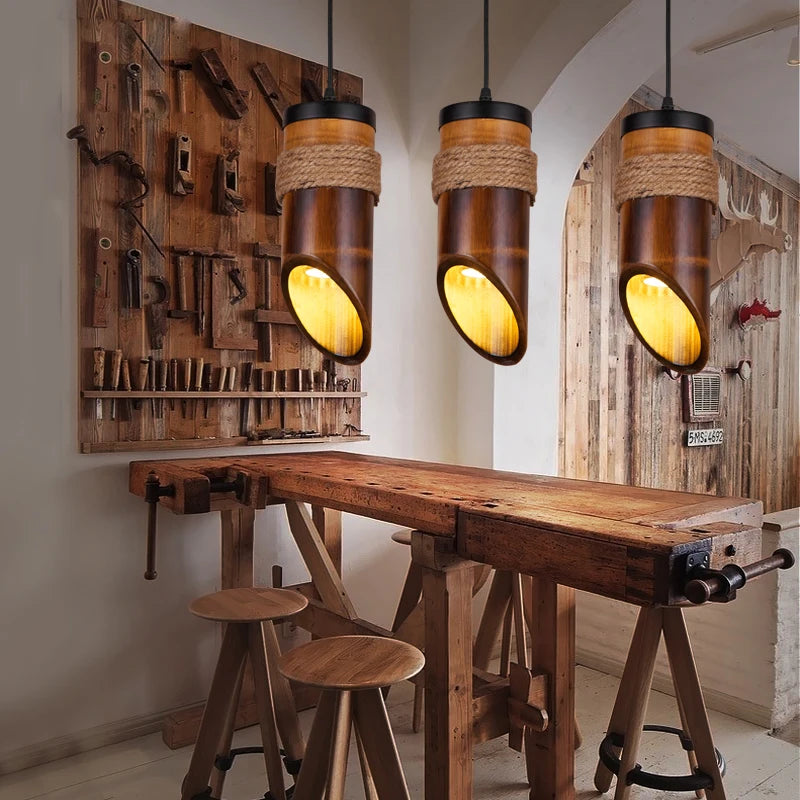 Style américain loft suspension lumière restaurant couloirs chinois Antique bambou corde art lampe suspendue pub magasin café lampes MJ710