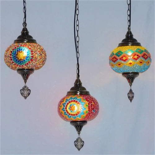 suspension vintage en verre teinté style bohème fait main en turquie