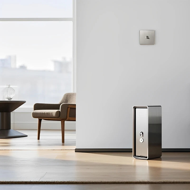 Interrupteur quadruple 4 voies en acier gris clair brossé bords arrondis