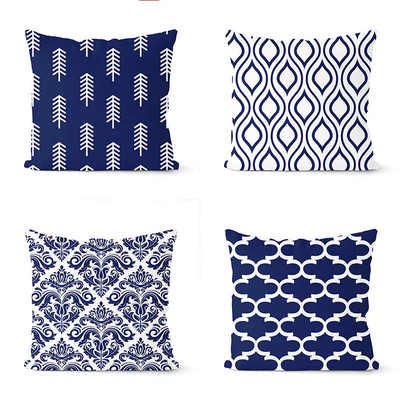 coussin géométrique bleu marine pour canapé ou décoration