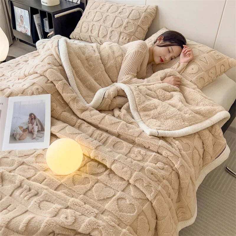Plaid hiver polaire épais motif coeurs canapé lit