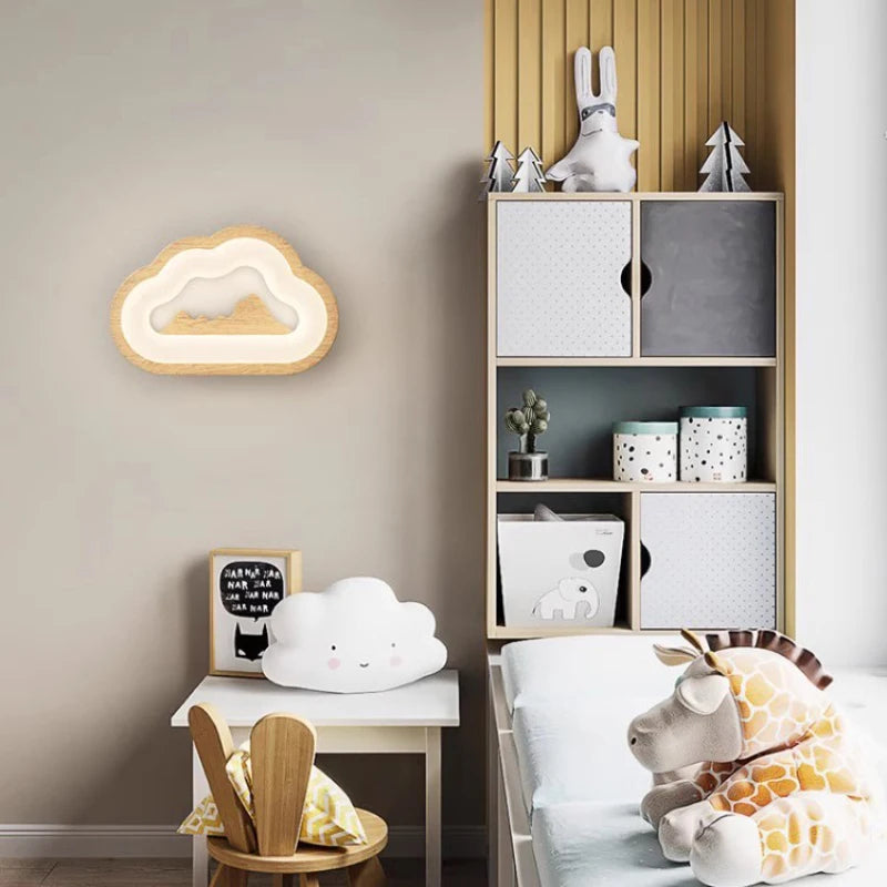 applique murale en bois massif nuage pour chambre d enfant - vue 3 sur 9