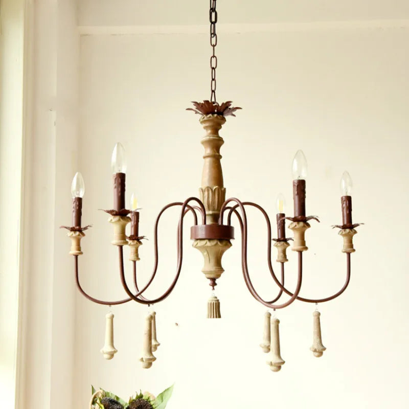 lustre industriel en résine antique avec bougeoirs à led - vue 4 sur 10