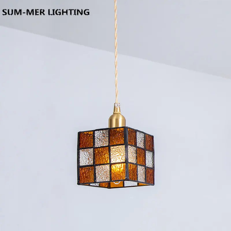 lampe suspendue nordique en laiton et verre style japonais rural rétro