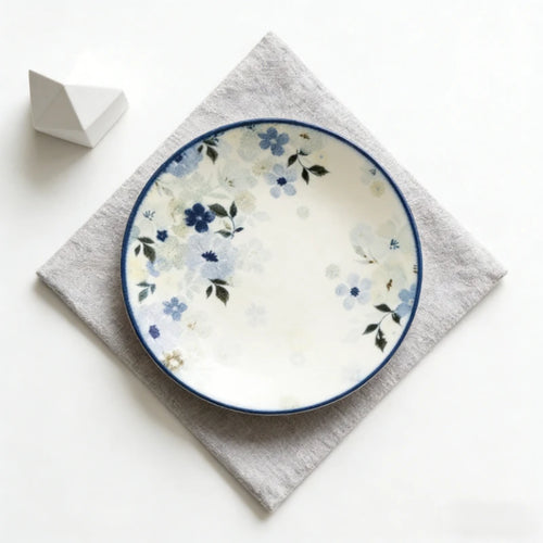 Assiettes ceramique emaillee motif floral style japon quotidien