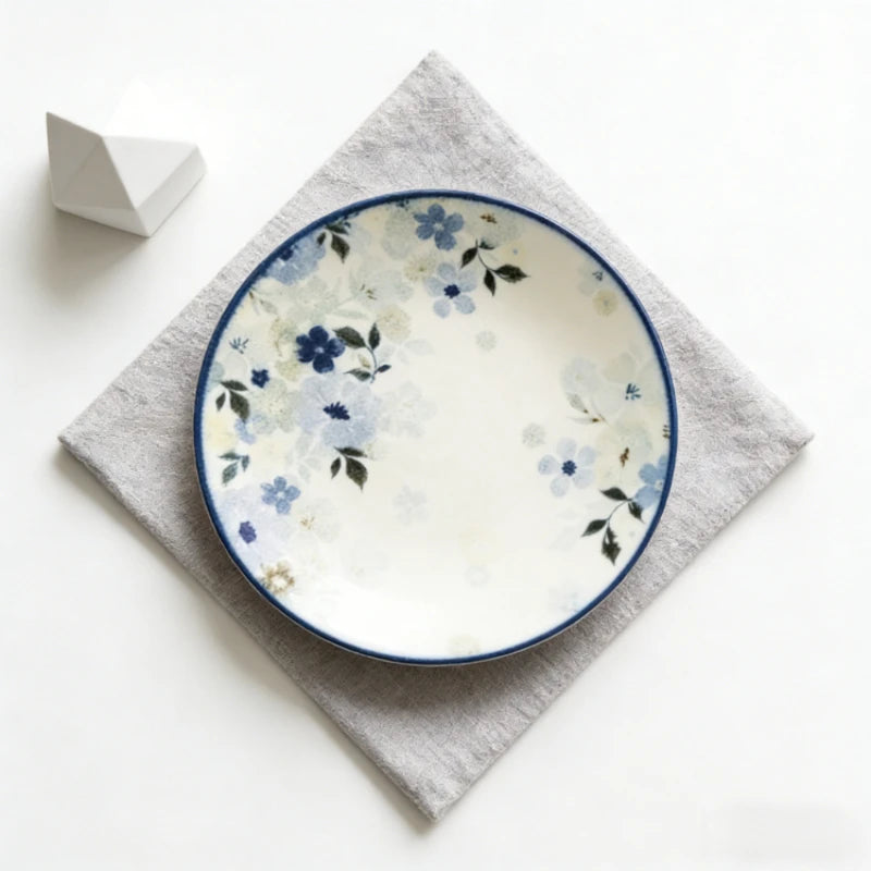 Assiettes ceramique emaillee motif floral style japon quotidien - vue 2 sur 6
