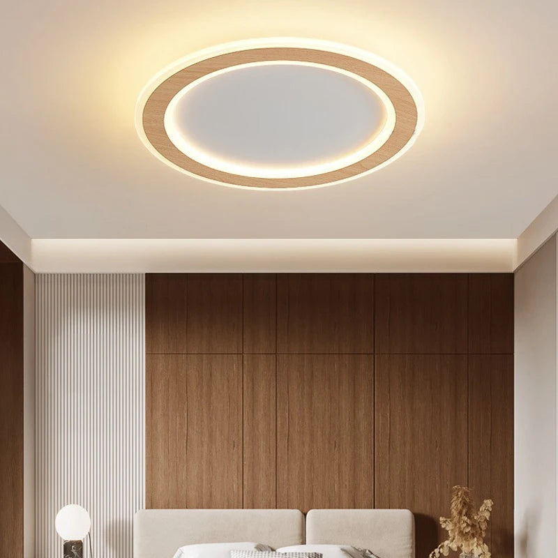plafonnier led ultra-mince en bois massif design nordique moderne - vue 3 sur 12