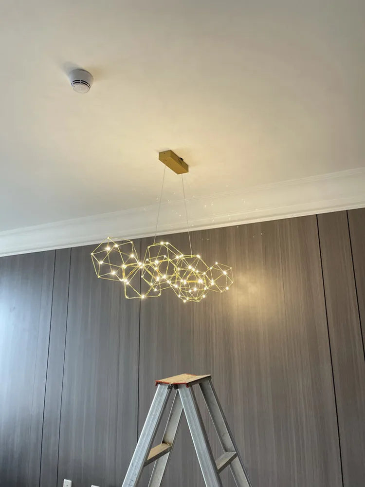 lustre luciole polygonal design nordique en acier inoxydable