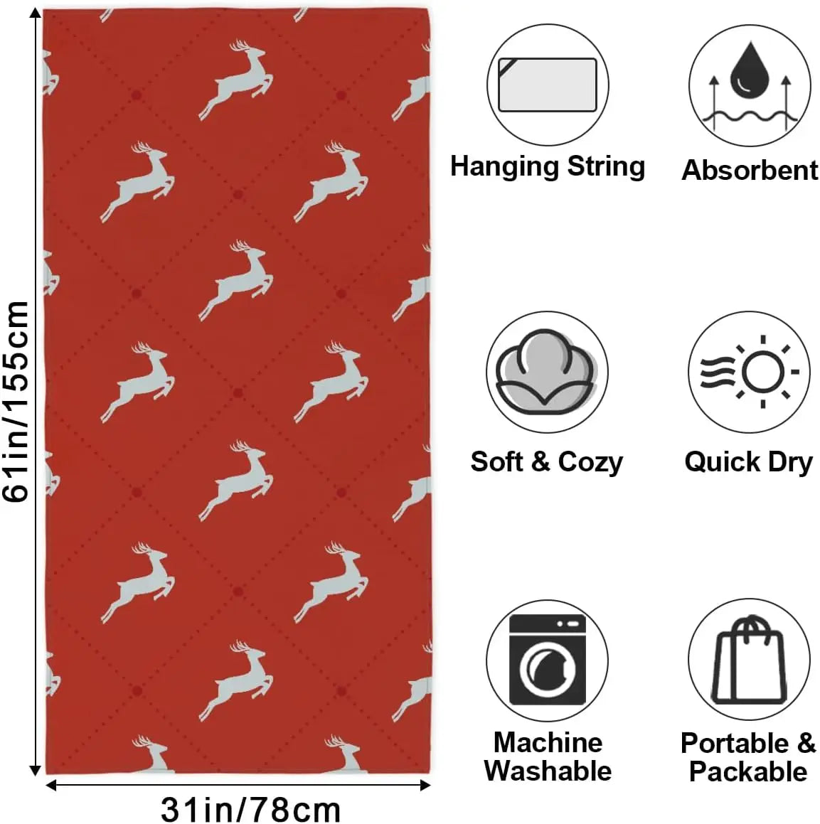serviette de plage microfibre motif cerf seche rapide - vue 3 sur 6