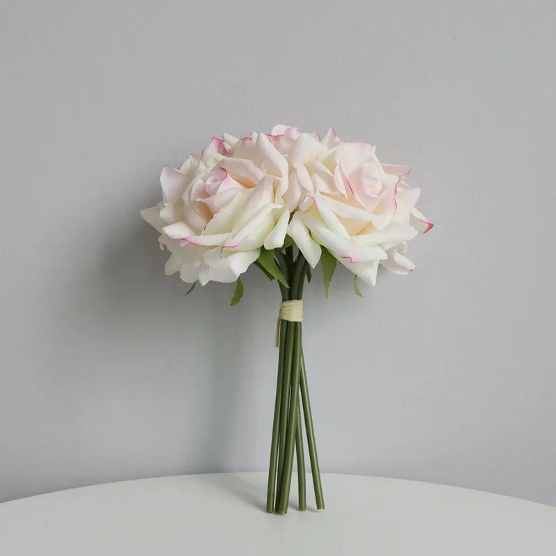 bouquet de roses artificielles à bords bouclés pour mariage et décoration - vue 10 sur 14