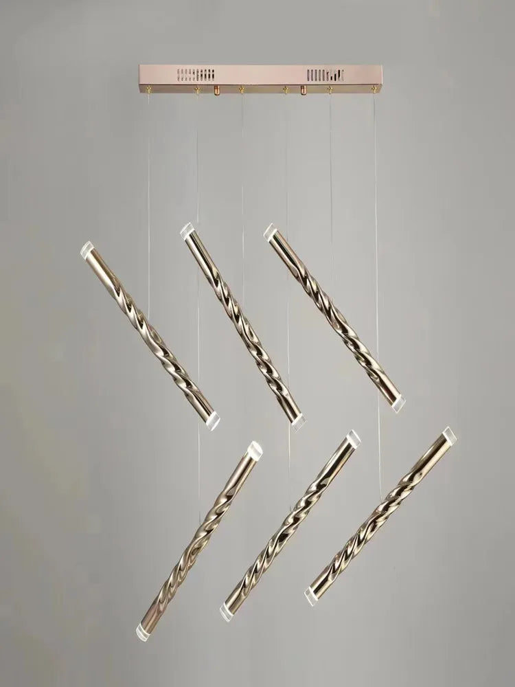 lustre double escalier spirale led moderne grand cylindre - vue 5 sur 6