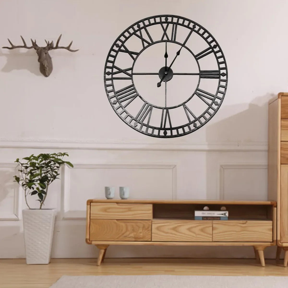 horloge murale moderne en fer noir chiffres romains décoration intérieure - vue 9 sur 8
