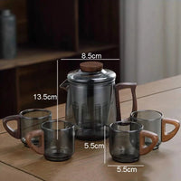 Théière en verre portative avec tasses style moderne