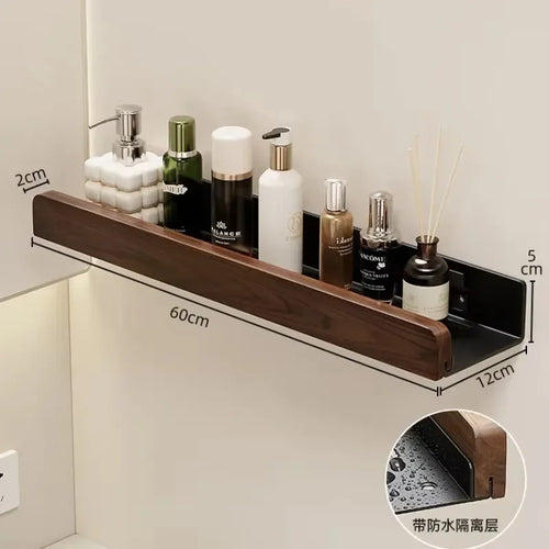 étagère murale en noyer pour rangement et porte-serviettes