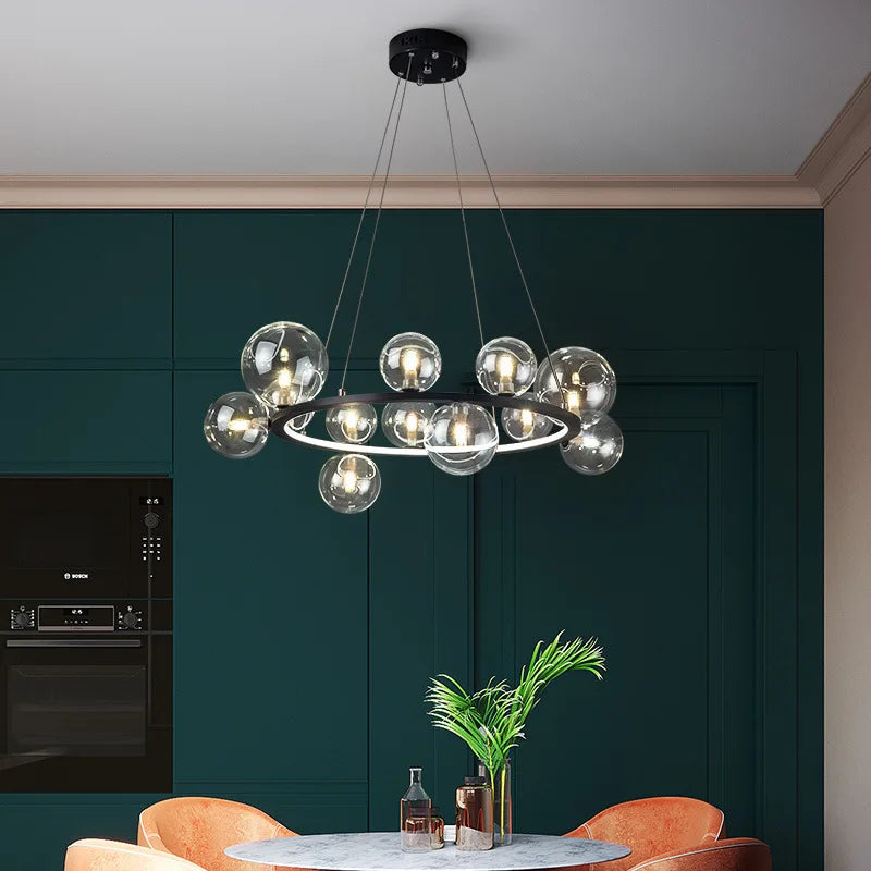 Lustre design rond avec boules en Verre clair à LED - vue 7 sur 27