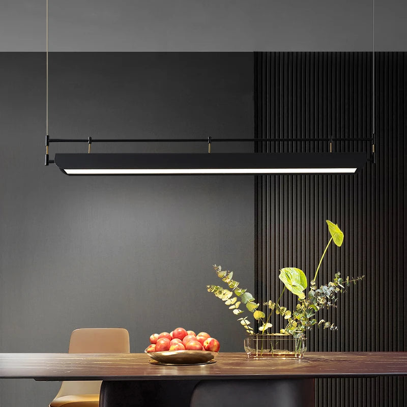 Postmoderne salle à manger LED lustre éclairage Simple noir Bar café bureau longue suspension lampe Restaurant maison déco luminaires