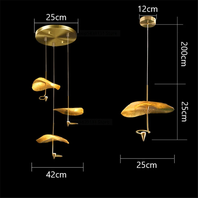 lustre zen vintage feuille de lotus en cuivre doré