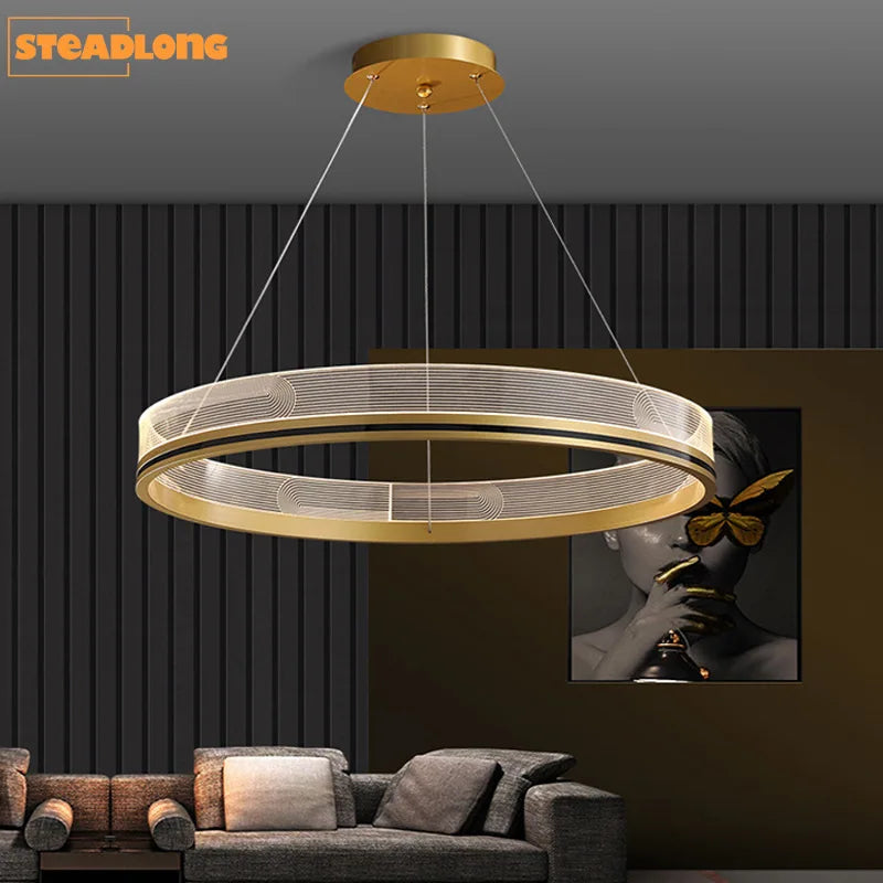 lustre de luxe italien moderne acrylique anneau lumineux créatif simple