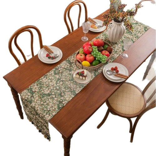 Chemin de table jacquard vert floral style campagne