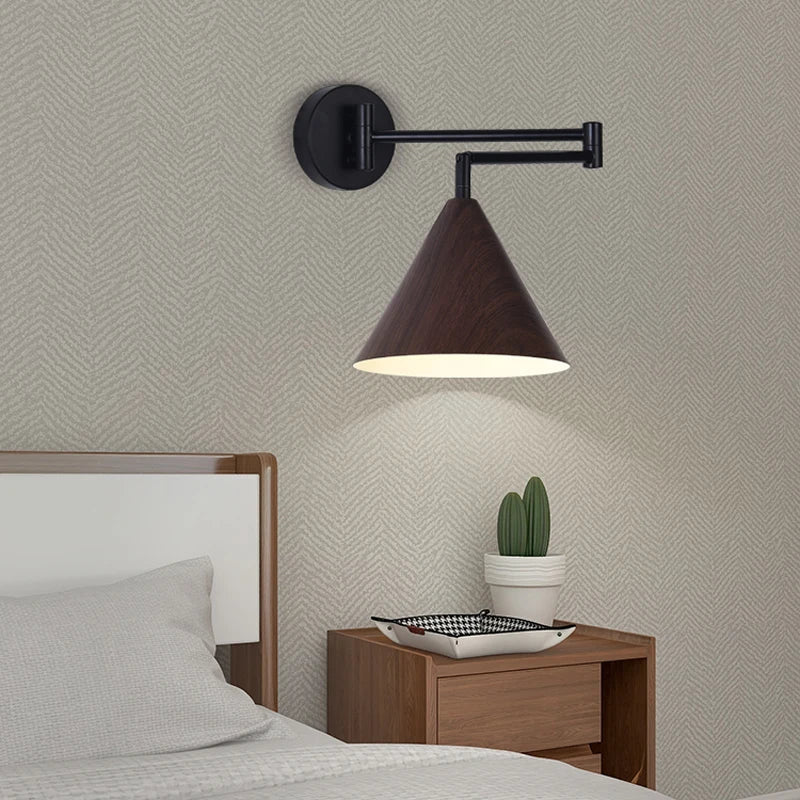 applique murale rotative en bois avec bras pivotant réglable - vue 7 sur 18